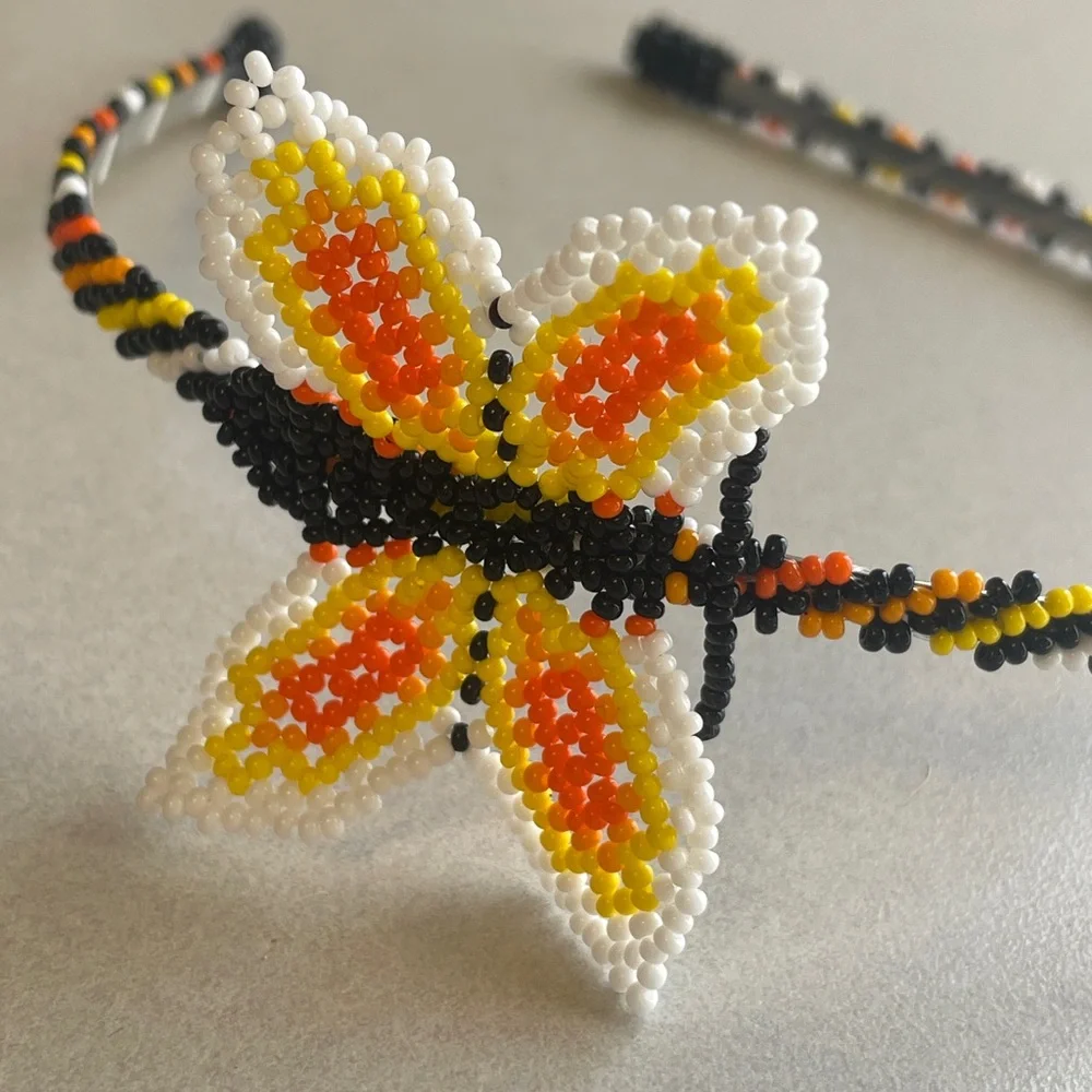 Beaded‎ Butterfly Headband - Yellow, Orange, White and Black